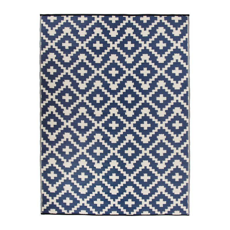 Navy and White Geometric Reversible Synthetic Rug 3' x 5'