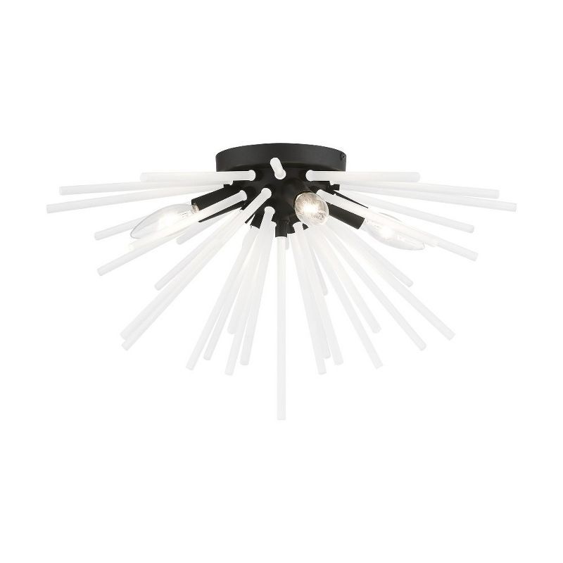 Uptown Elegance 4-Light Black Brass Flush Mount with Acid Etched Rods