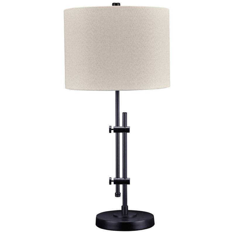 Adjustable Black Metal Desk Lamp with White Drum Shade