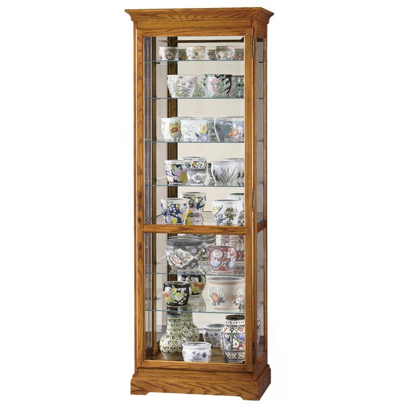 Golden Oak Lighted Traditional Curio Cabinet