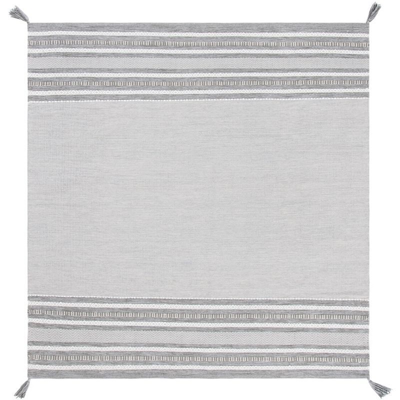 Coastal Charm Handwoven Grey/Ivory Cotton 6' Square Rug
