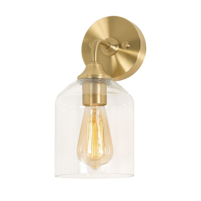 William Satin Brass and Clear Glass Wall Sconce