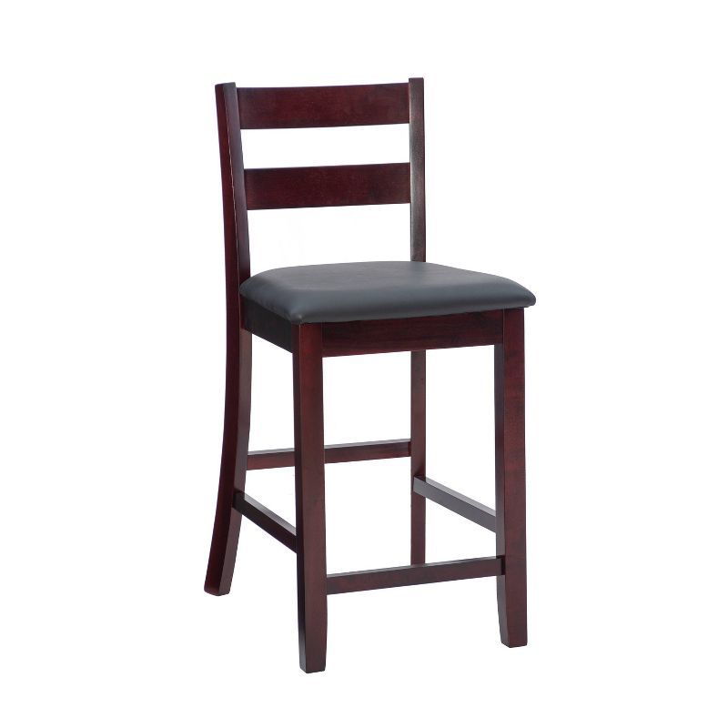 Triena Soho 24" Dark Cherry Wood and Brown Faux Leather Counter Stool