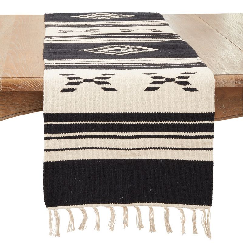 Black and Beige Cotton Southwestern Table Runner