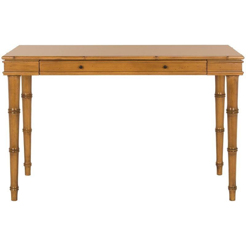 Transitional Bamboo-Inspired Single Drawer Writing Desk - Brown
