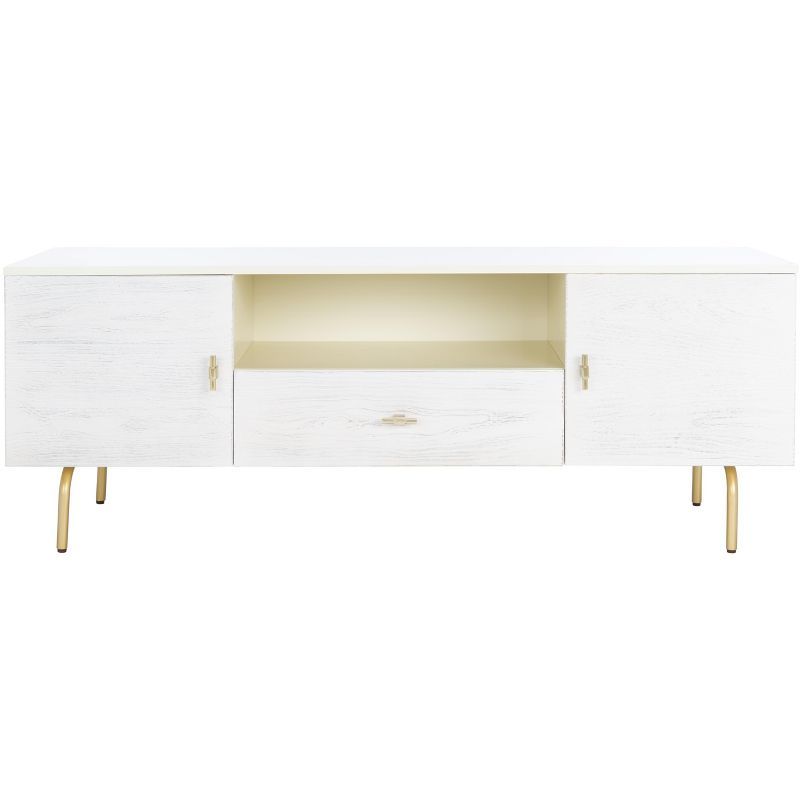 Genevieve 54" Cream White Washed Mahogany TV Stand with Gold Legs