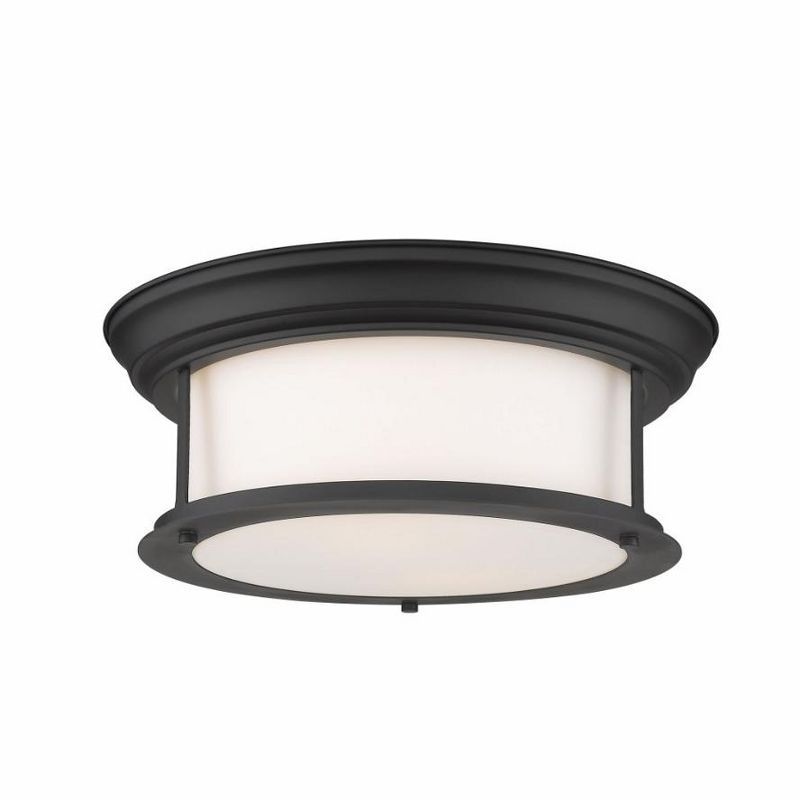 Matte Black Nickel Drum Flush Mount Ceiling Light with Glass Shade