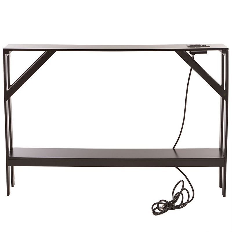 Slim Black MDF Sofa Table with Built-In Outlet