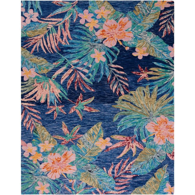 Handmade Round Tufted Wool Floral Rug in Blue - 54" Easy Care