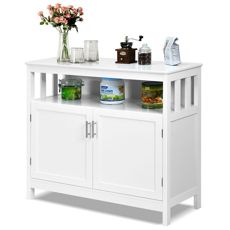 White MDF Kitchen Buffet Server Sideboard with Adjustable Shelf