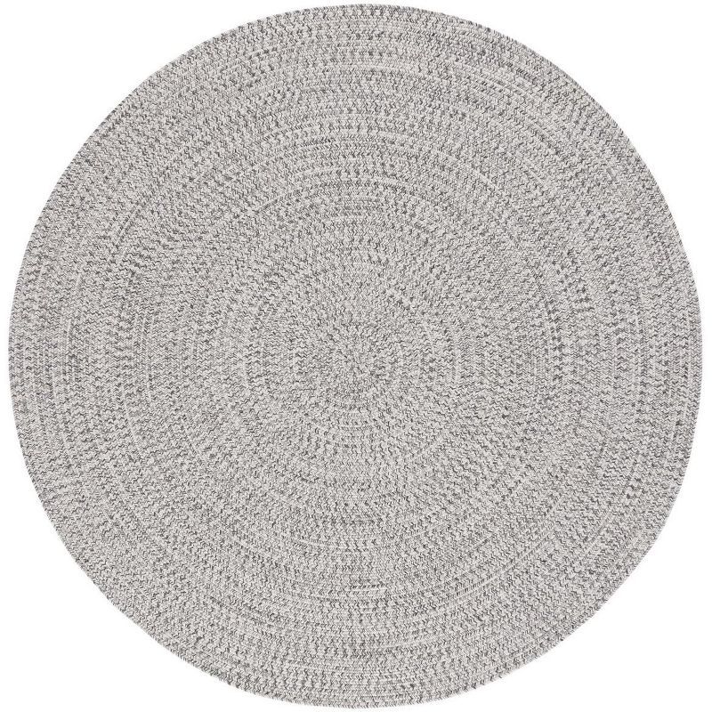 72" Round Grey and Ivory Braided Synthetic Area Rug