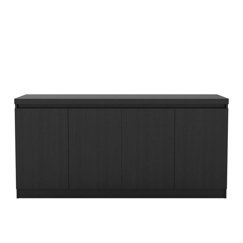 Contemporary Matte Black Wood 6-Shelf Buffet Cabinet