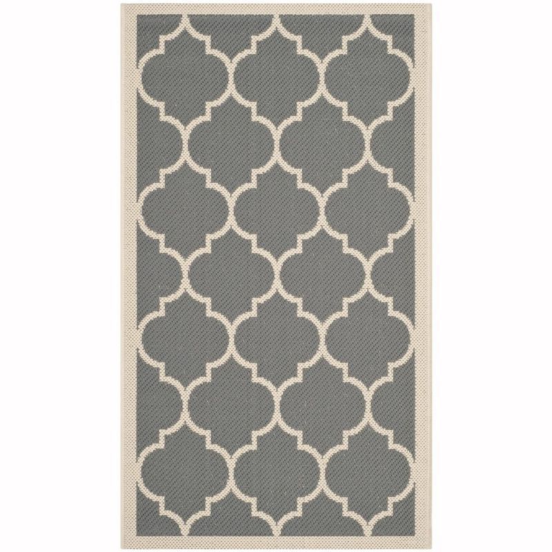 Anthracite and Beige Geometric Synthetic Indoor/Outdoor Area Rug, 2'7" x 5'