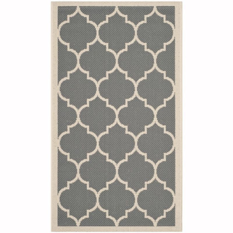 Anthracite and Beige Geometric Synthetic Indoor/Outdoor Area Rug, 2'7" x 5'