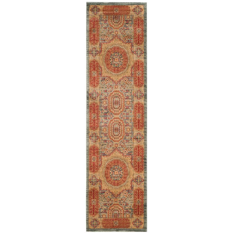 Traditional Red and Beige Synthetic Runner Rug, 2'2" x 10'