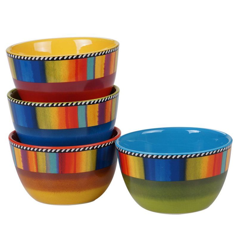 Multicolor Ceramic Southwest Dessert Bowls, Set of 4