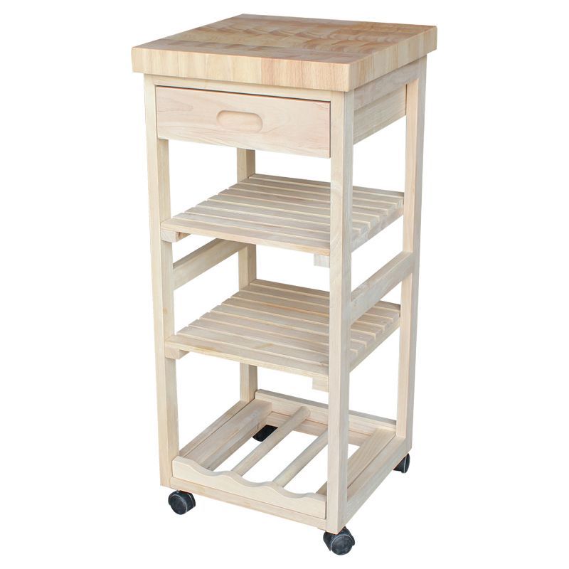 Solid Wood Unfinished Butcher Block Kitchen Cart with Wine Storage