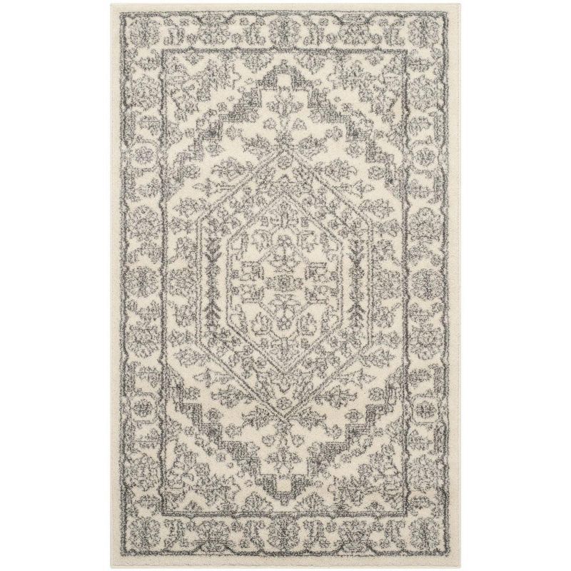 Ivory and Silver Medallion Synthetic Area Rug, 3' x 5'