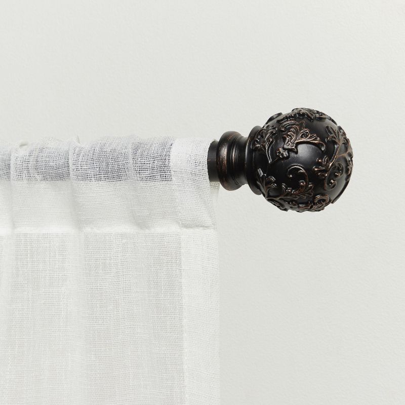 Oil Rubbed Bronze Adjustable Curtain Rod with Floral Finials