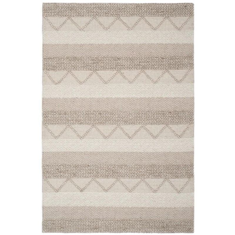 Ivory and Beige Tufted Wool Stripe 4' x 6' Rug