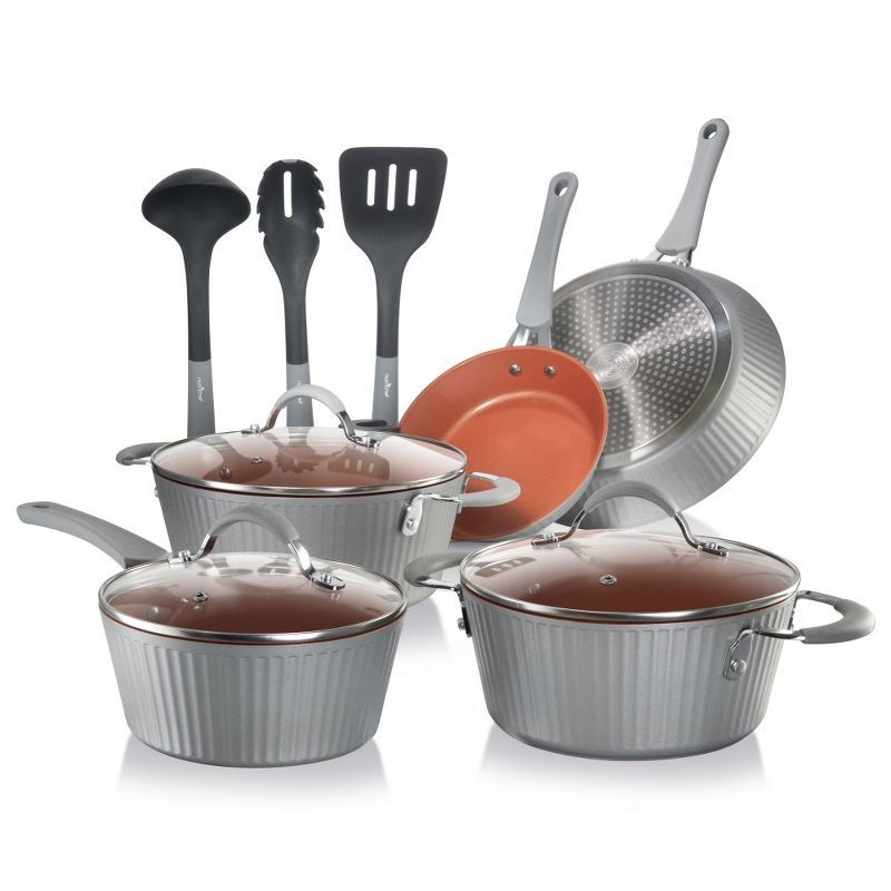 NutriChef 11-Piece Gray Aluminum Nonstick Cookware Set