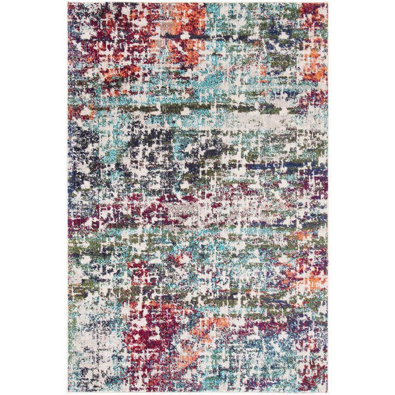 Blue and Green Abstract Synthetic 4' x 6' Area Rug