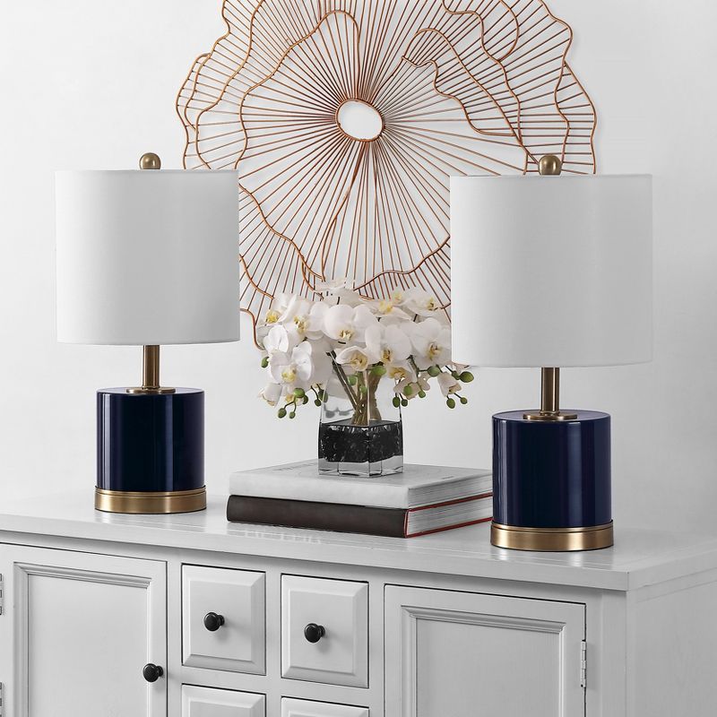 Jayce Navy Blue Glass Table Lamp Set with White Shades