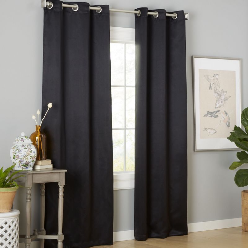 Seville Black Polyester Blackout Grommet Curtain Panel Pair