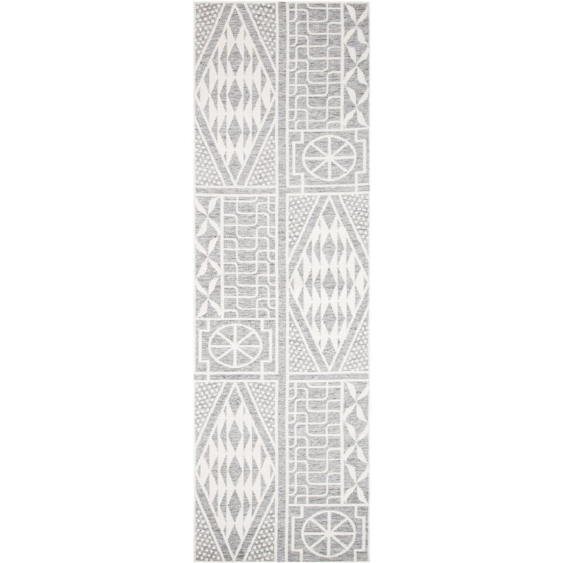 Marbella Gray and Ivory Hand Loomed Wool Runner Rug