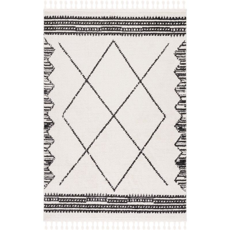 Ivory and Black Hand-Knotted Synthetic Area Rug, 8'8" x 12'