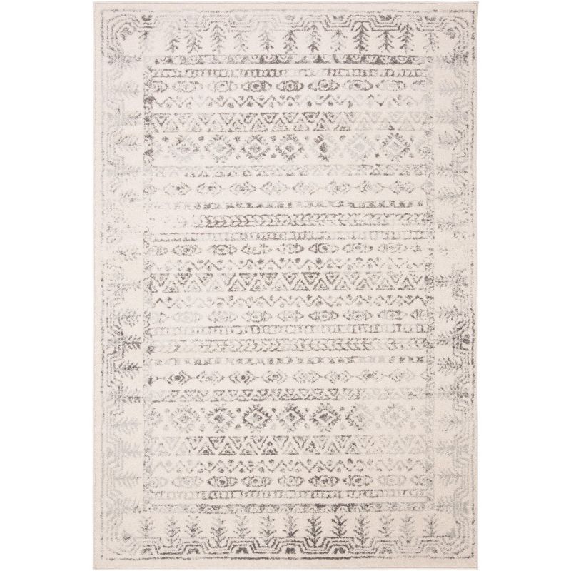 Ivory and Gray Rectangular Synthetic Area Rug