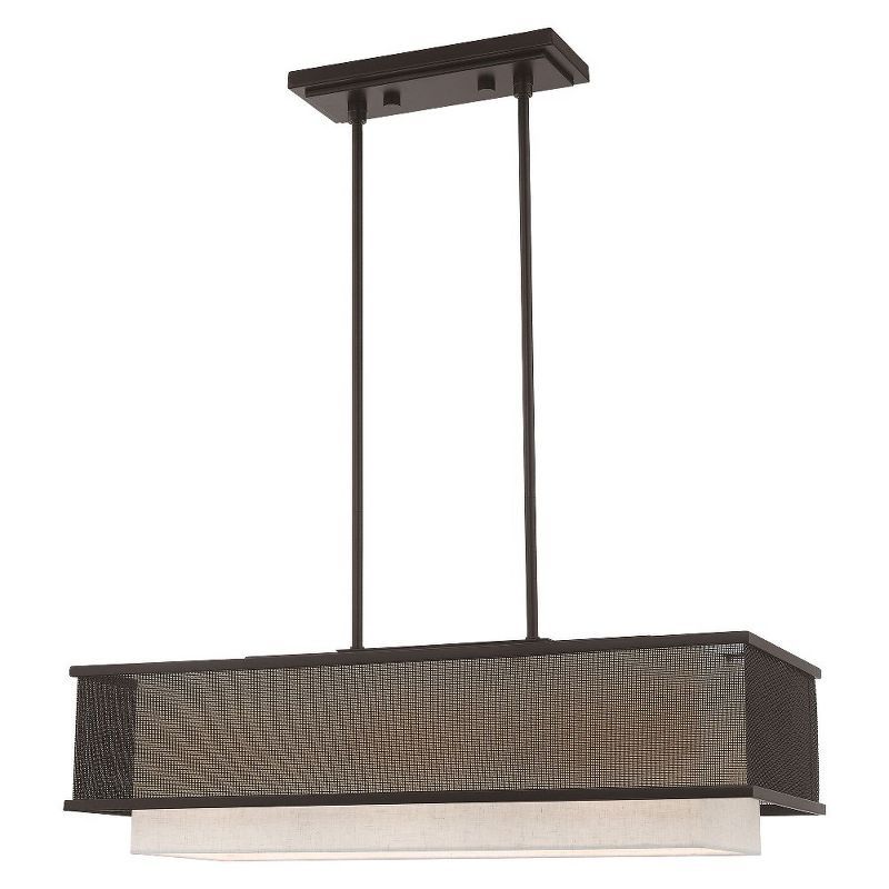 Urban Bronze 3-Light Linear Chandelier with Oatmeal Fabric Shade