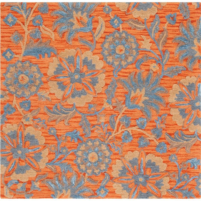 Handmade Tufted 6' Square Rust/Blue Wool Area Rug