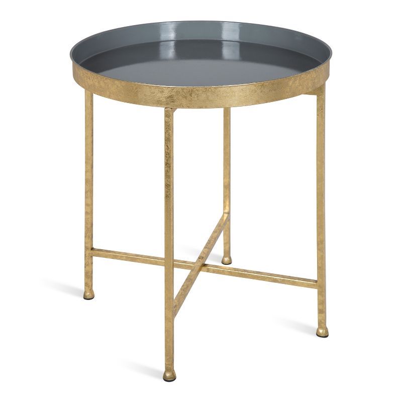 Gold and Gray Round Metal Mirrored End Table