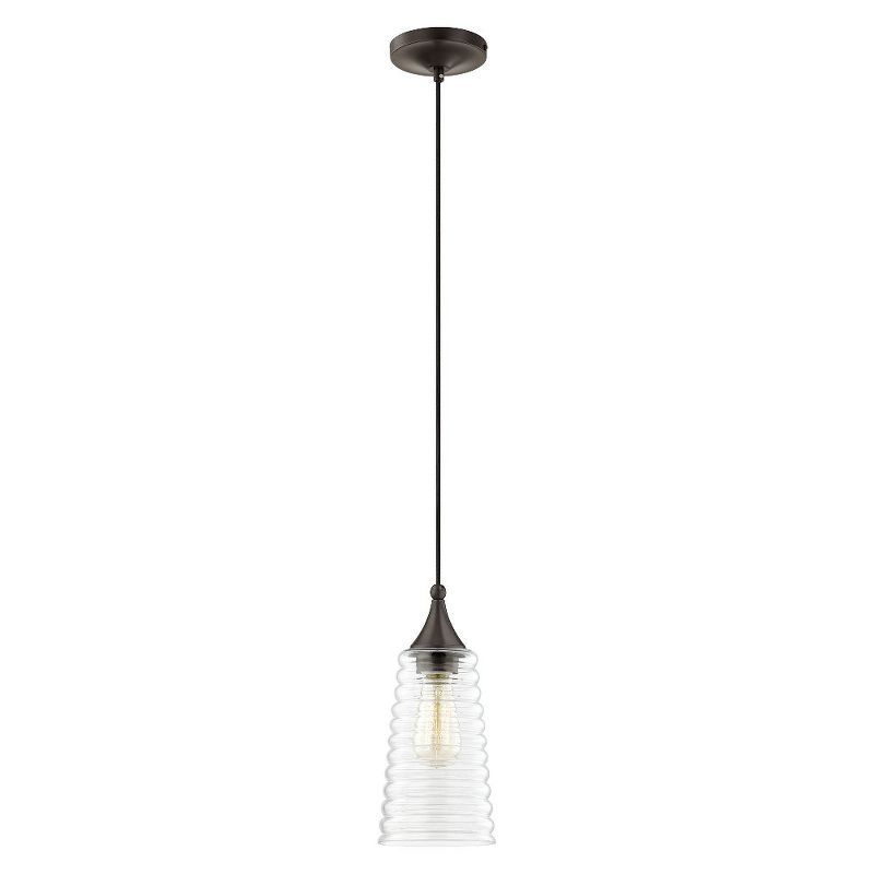 English Bronze Mini Pendant with Clear Ribbed Glass Shade
