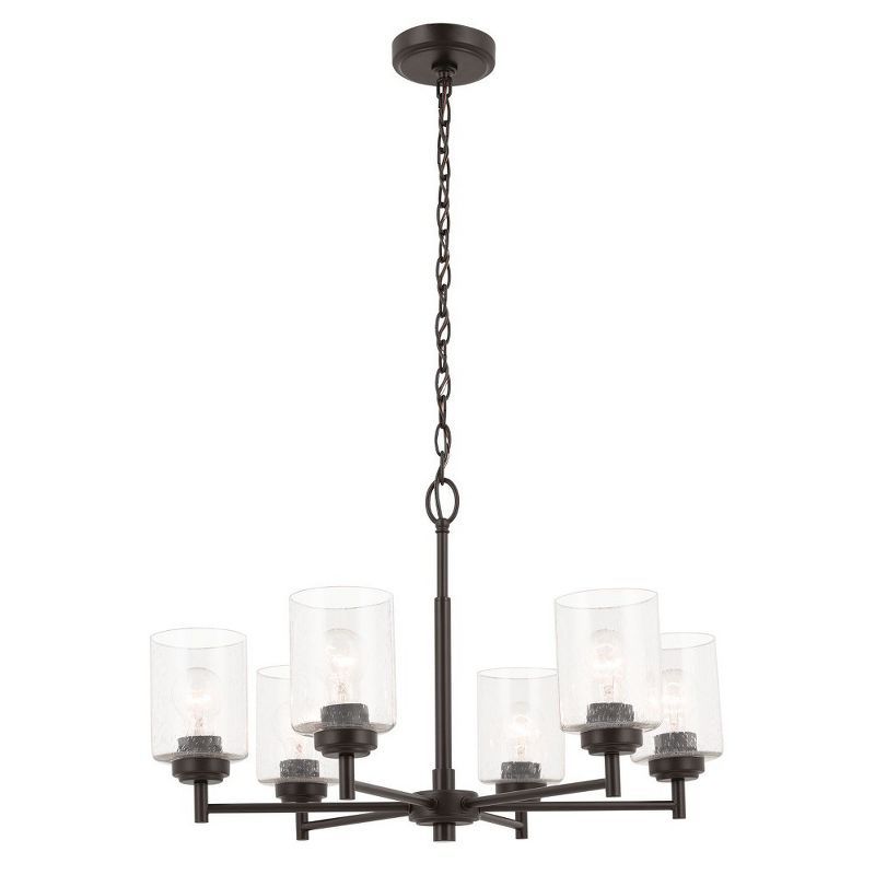 Bronze 6-Light Chandelier with Clear Seeded Glass Shades