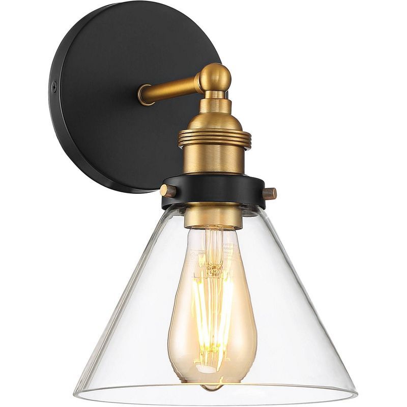 Black and Brass Industrial Vanity Wall Sconce with Clear Glass