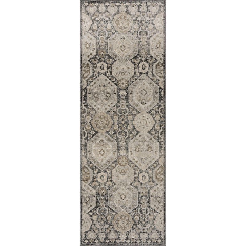 Black and Beige Polypropylene Medium Pile Runner Rug 2'7" x 10'