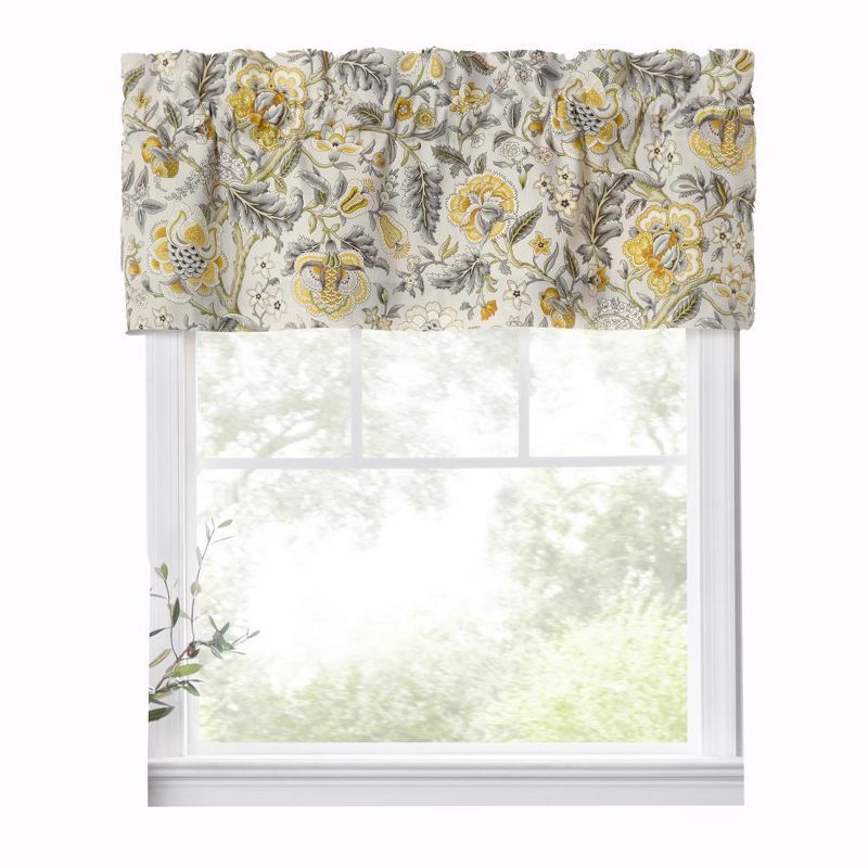 Floral Yellow and Gray Cotton Blend Rod Pocket Valance