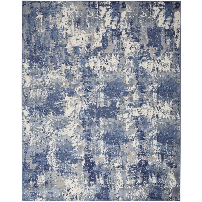 Abstract Navy Blue Synthetic 5'3" x 7'3" Easy-Care Area Rug