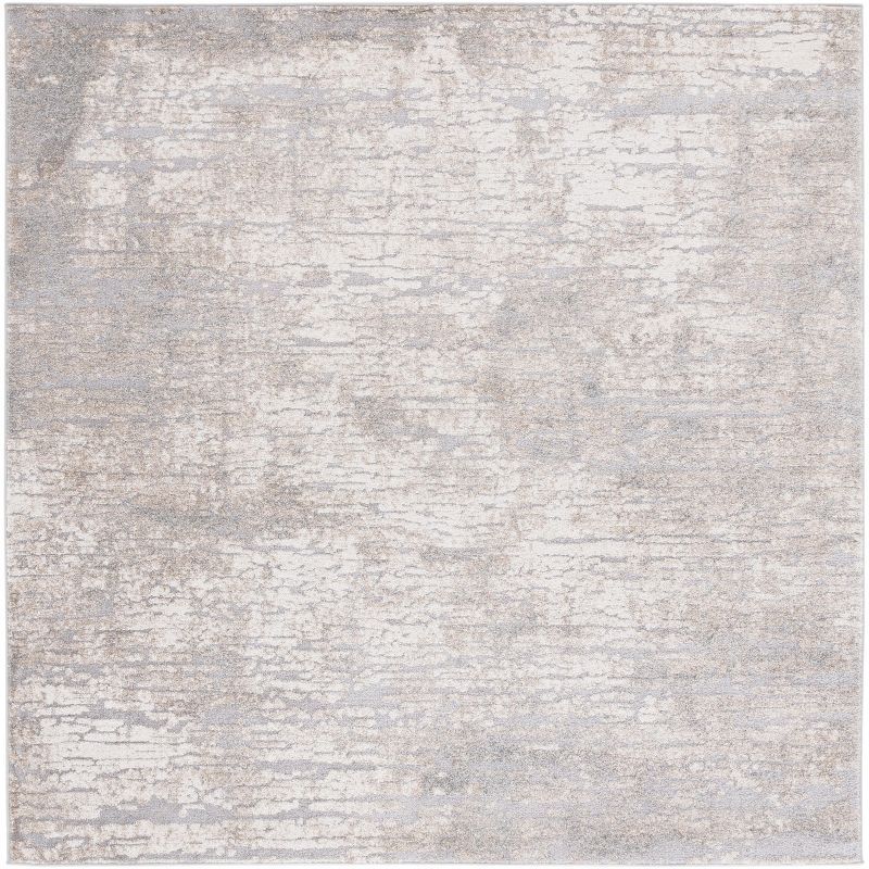 Ivory Abstract Hand-knotted Square Synthetic Area Rug