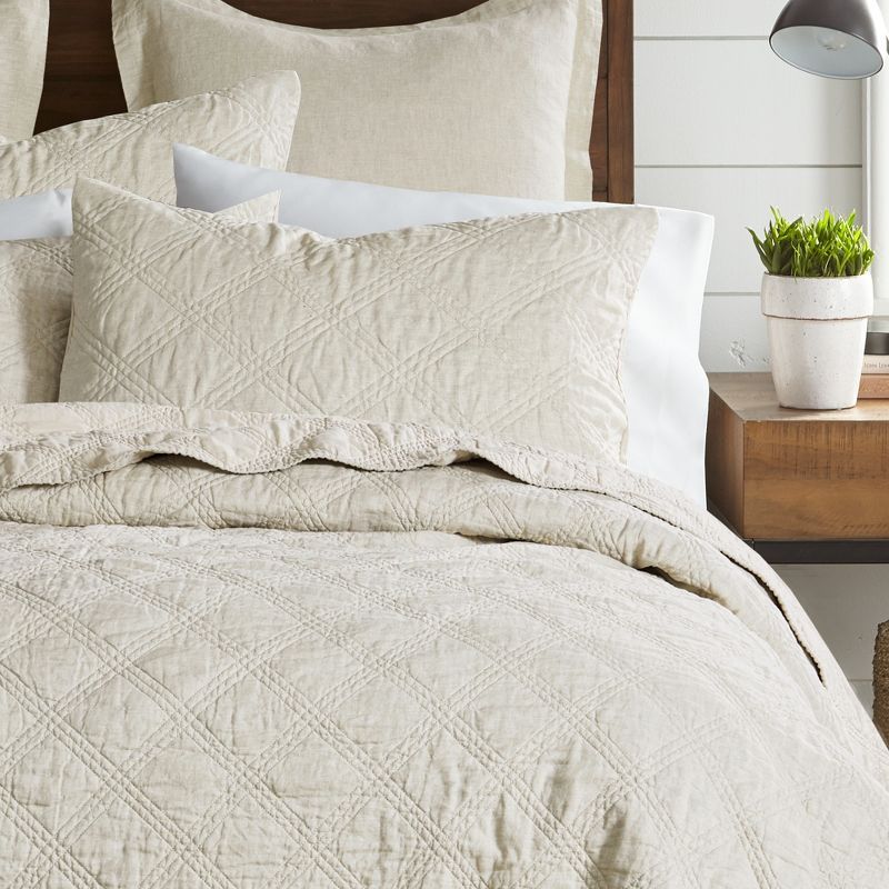 Natural Linen Quilted Standard Sham with Cotton Back