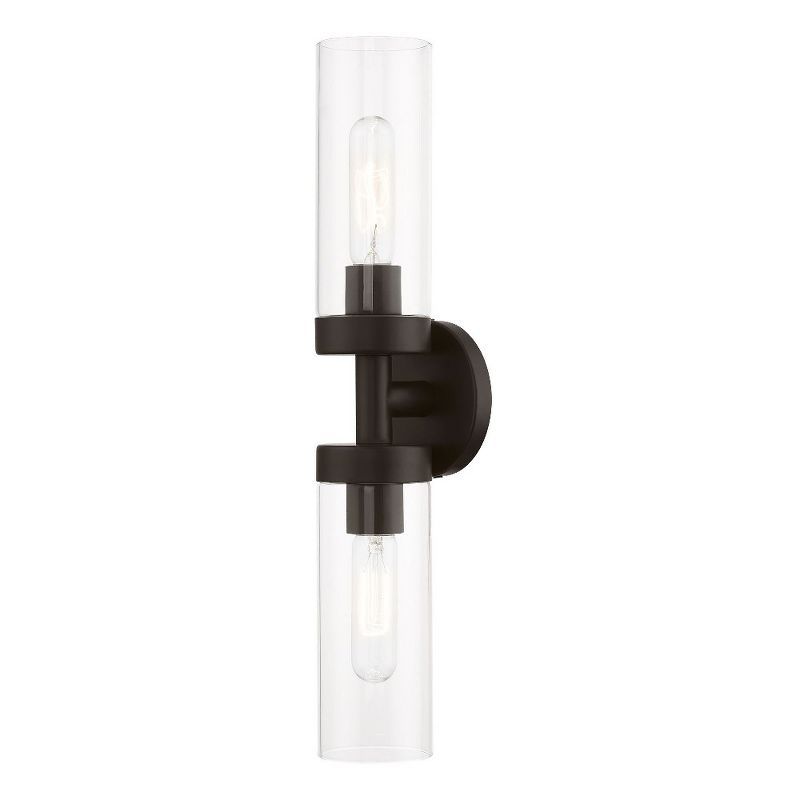 Ludlow Urban Minimal 2-Light Bronze Vanity with Clear Glass Shades