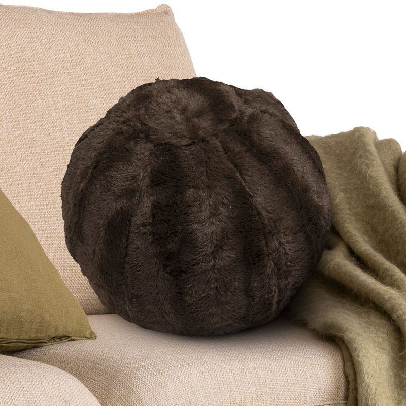 Brown Faux Fur Round 10" Plush Ball Throw Pillow