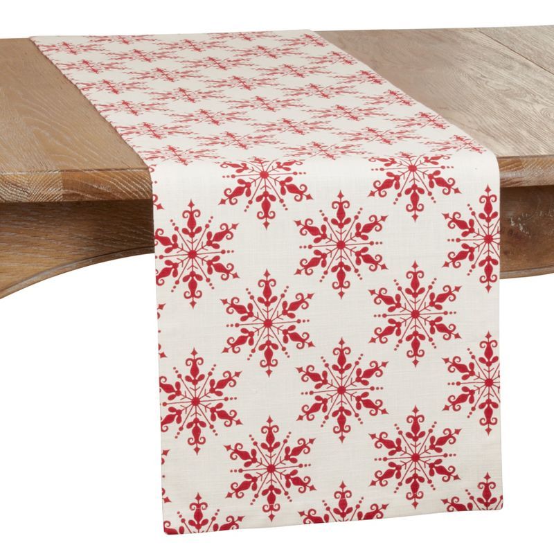 Red Cotton Snowflake Design Winter Table Runner