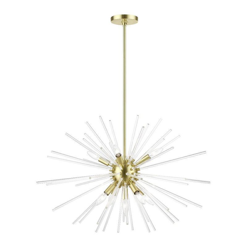 Elegant Spheroid 9-Light Pendant Chandelier with Satin Brass Finish and Clear Glass Rods