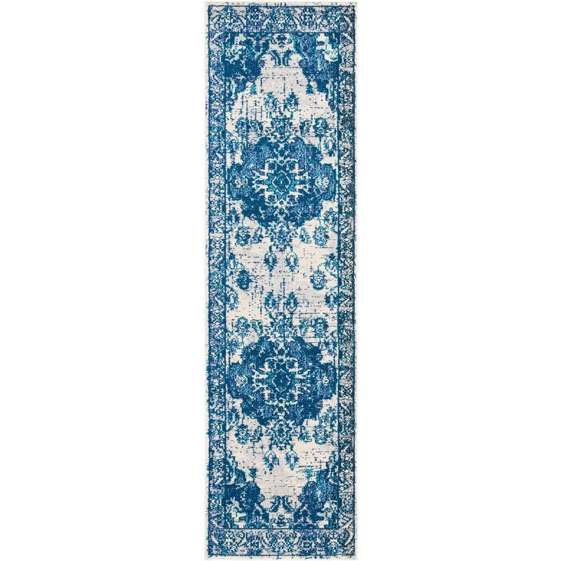 Ivory Medallion 8' Non-Slip Synthetic Runner Rug