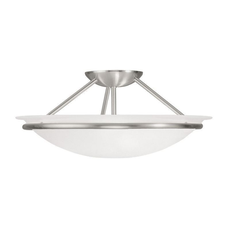 Newburgh Brushed Nickel 3-Light Semi-Flush Mount with Alabaster Glass Bowl