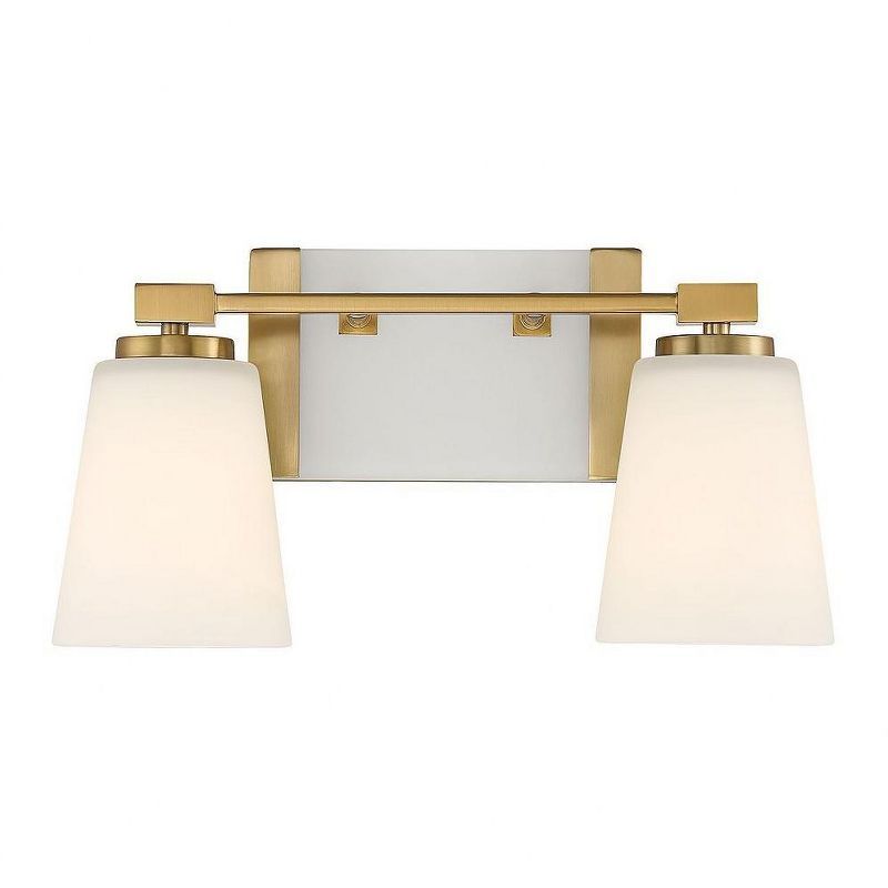 Warm Brass 2-Light Vanity with White Opal Glass Shades