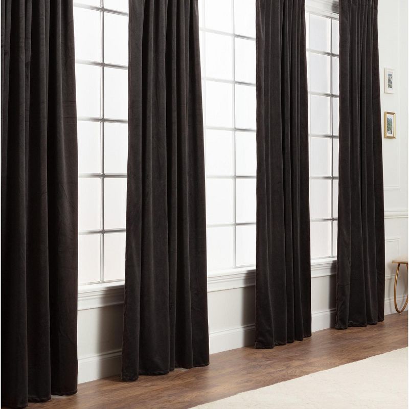 Charcoal Velvet Blackout Indoor Window Curtain Panels, 52" x 96"